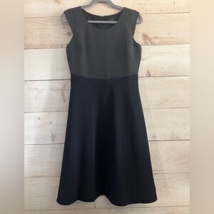 J Crew Combo Crepe Dress w Polka Dot Bodice & Black A-Line Skirt